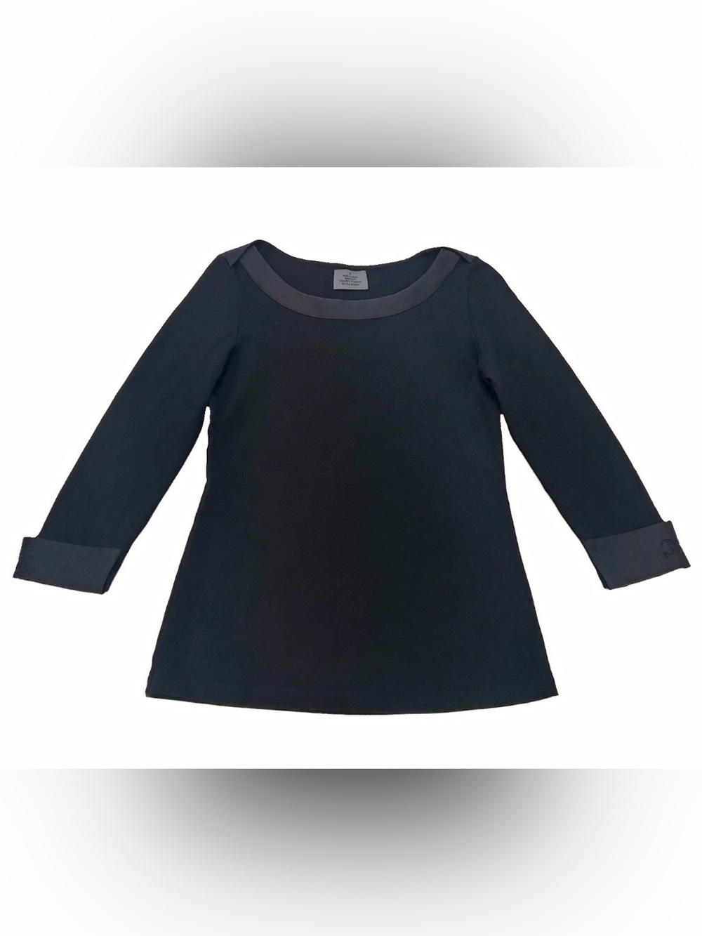 Authentic CHANEL Uniform Black Boatneck 3/4 Cuffed Sleeve Top - Size S Rare Item